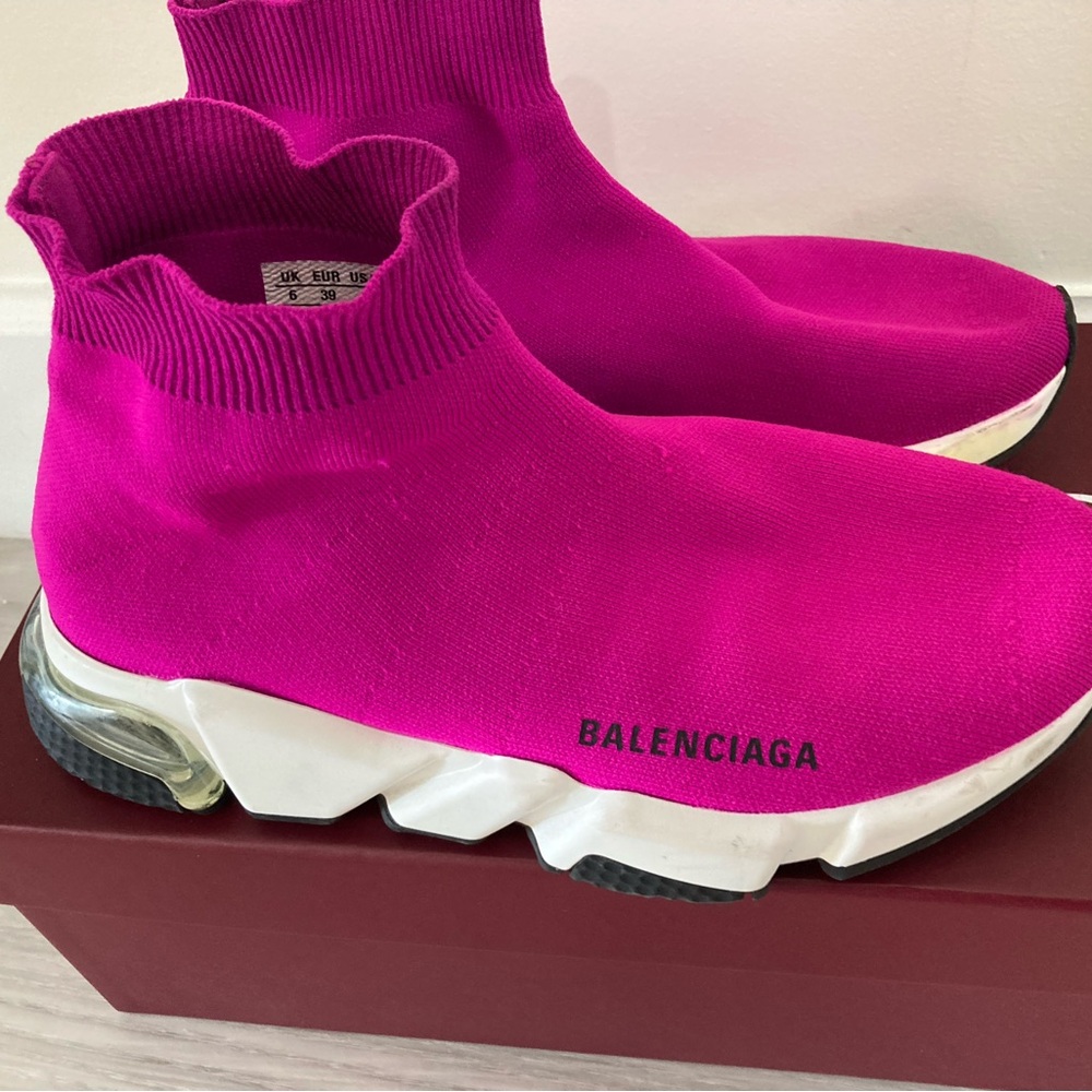 Balenciaga Women's Vibrant Pink Sock Sneakers - Picture 3 of 5
